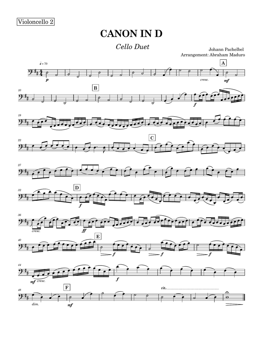 Pachelbel's Canon In D Cello Duet String Duet scores gallery preview page 5