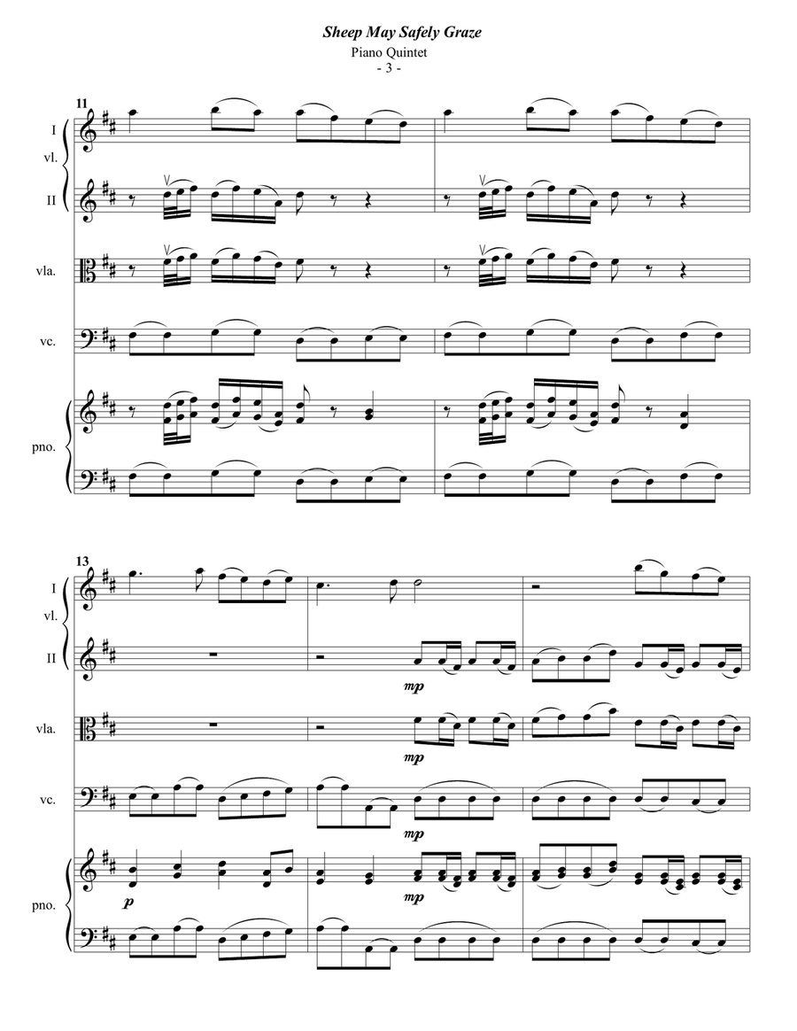 Bach: Sheep May Safely Graze for Piano Quintet Piano Quintet scores gallery preview page 3
