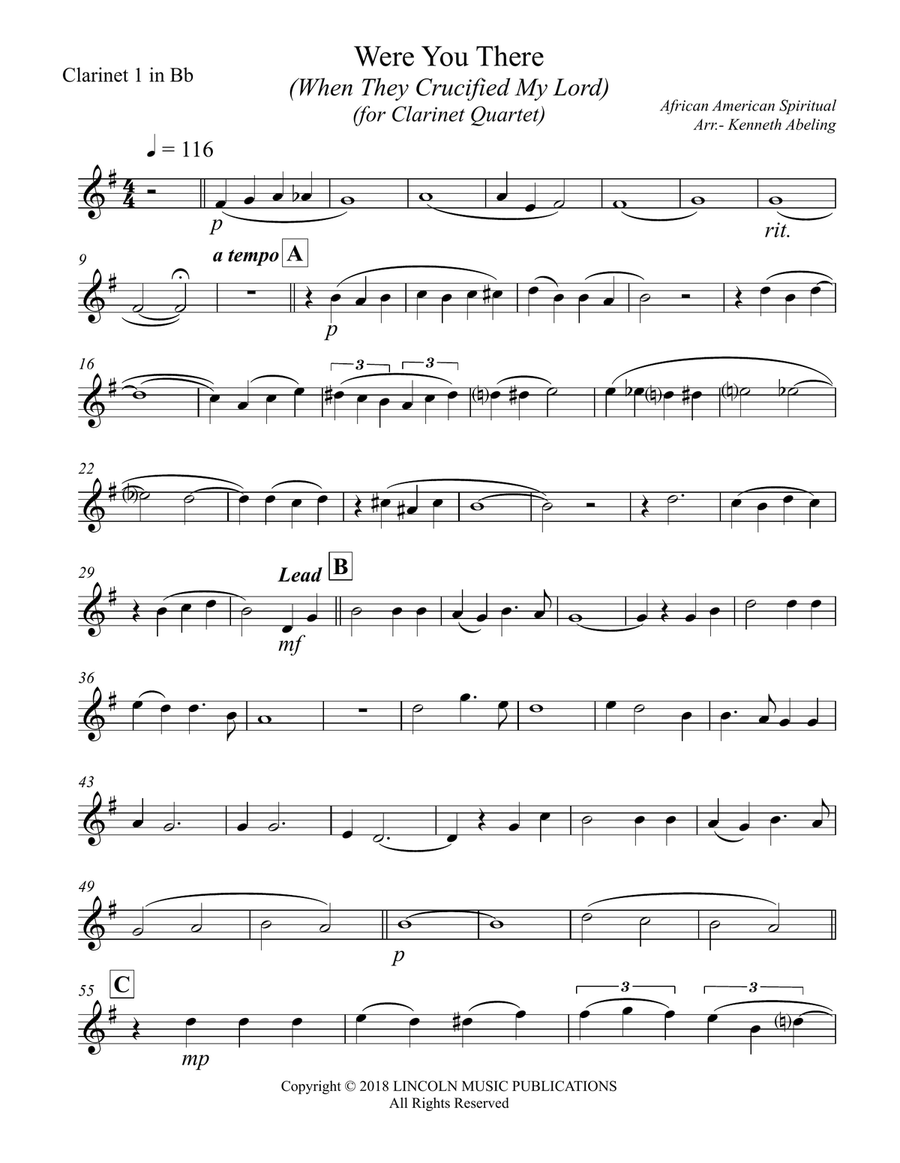Were You There (When They Crucified My Lord) (for Clarinet Quartet) Clarinet Quartet scores gallery preview page 6