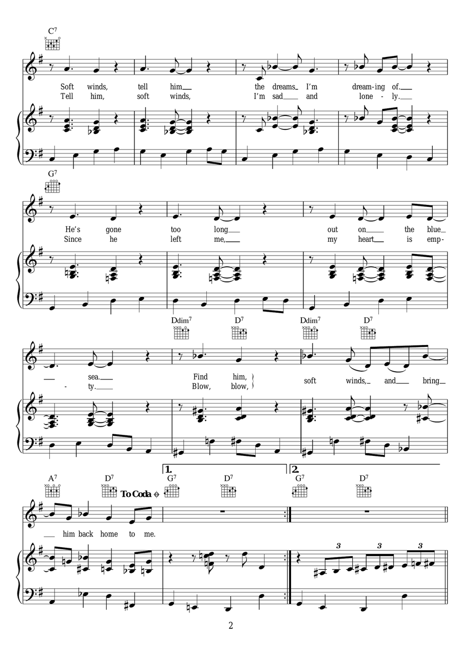 Soft Winds Soft Winds Piano, Vocal scores gallery preview page 2