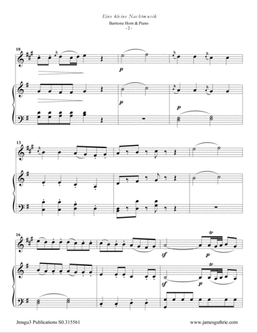 Mozart: Eine kleine Nachtmusik for Baritone Horn & Piano Baritone Horn TC scores gallery preview page 2