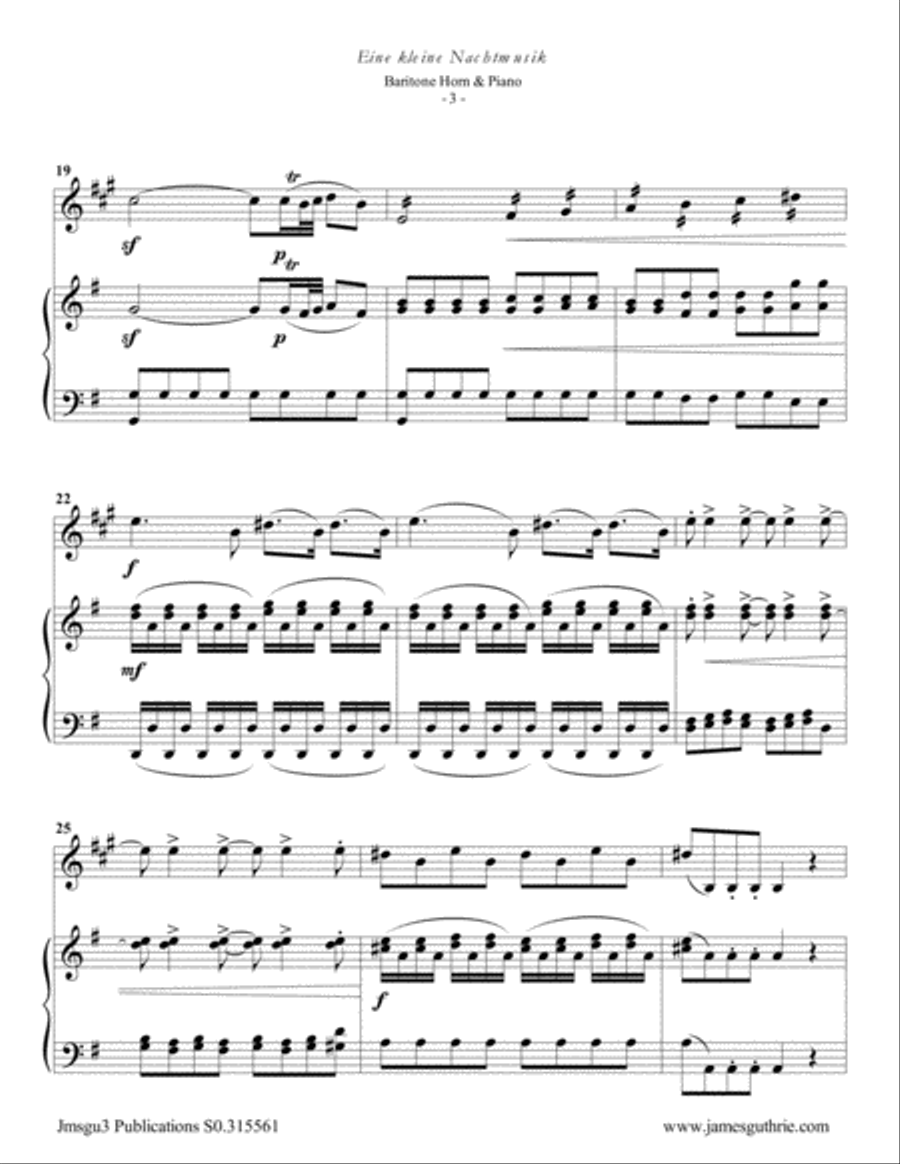 Mozart: Eine kleine Nachtmusik for Baritone Horn & Piano Baritone Horn TC scores gallery preview page 3