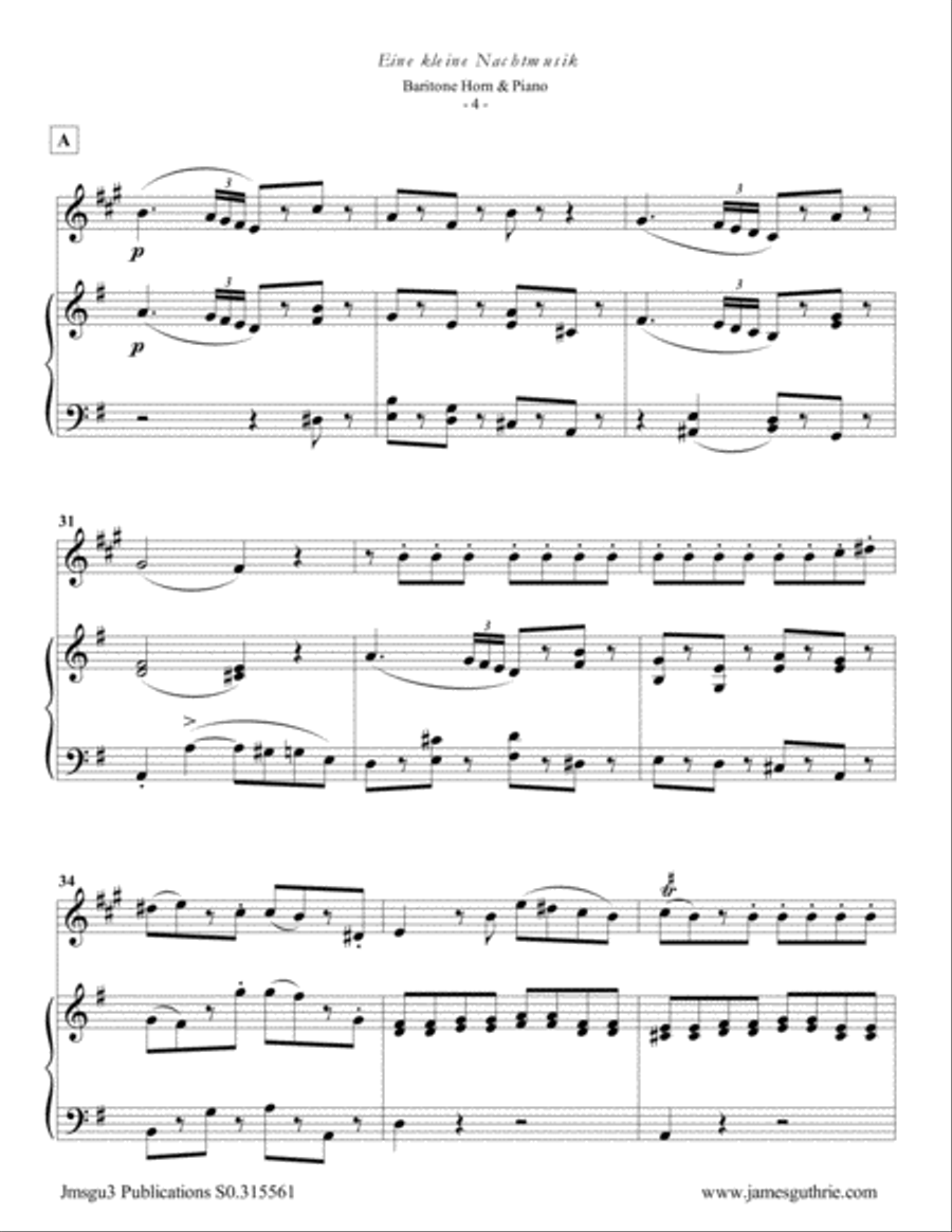 Mozart: Eine kleine Nachtmusik for Baritone Horn & Piano Baritone Horn TC scores gallery preview page 4