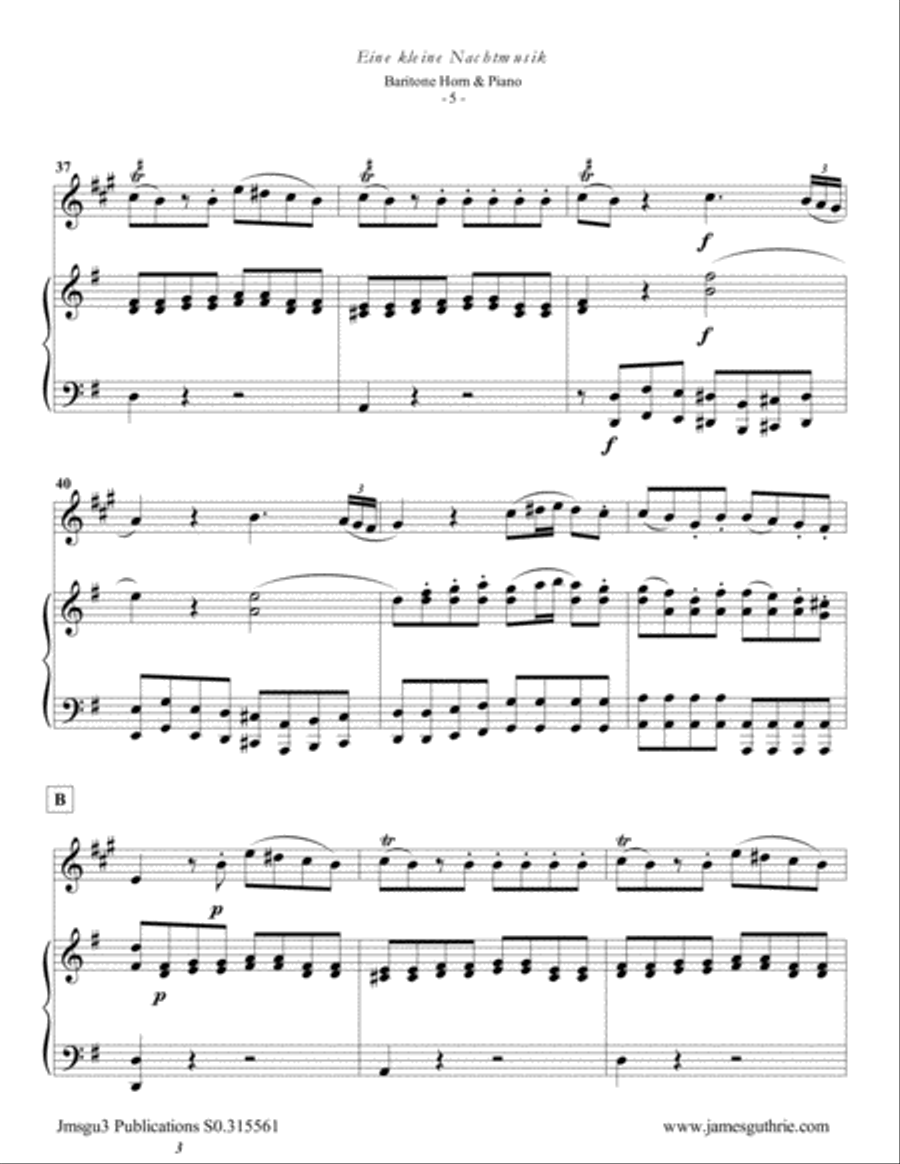 Mozart: Eine kleine Nachtmusik for Baritone Horn & Piano Baritone Horn TC scores gallery preview page 5