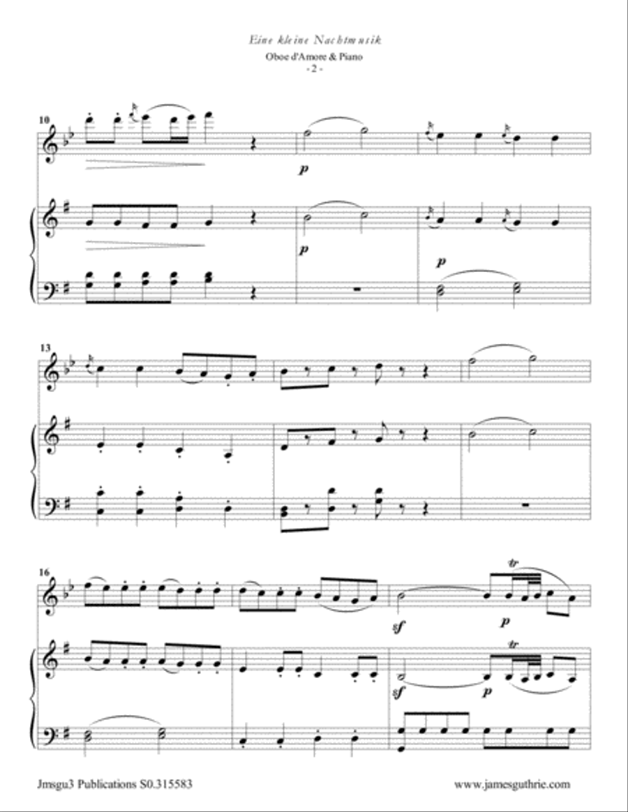 Mozart: Eine kleine Nachtmusik for Oboe d'Amore & Piano Oboe scores gallery preview page 2