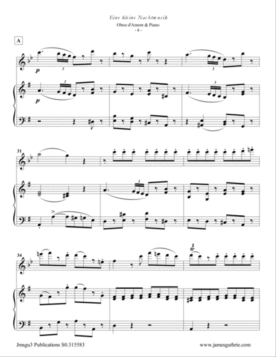 Mozart: Eine kleine Nachtmusik for Oboe d'Amore & Piano Oboe scores gallery preview page 4