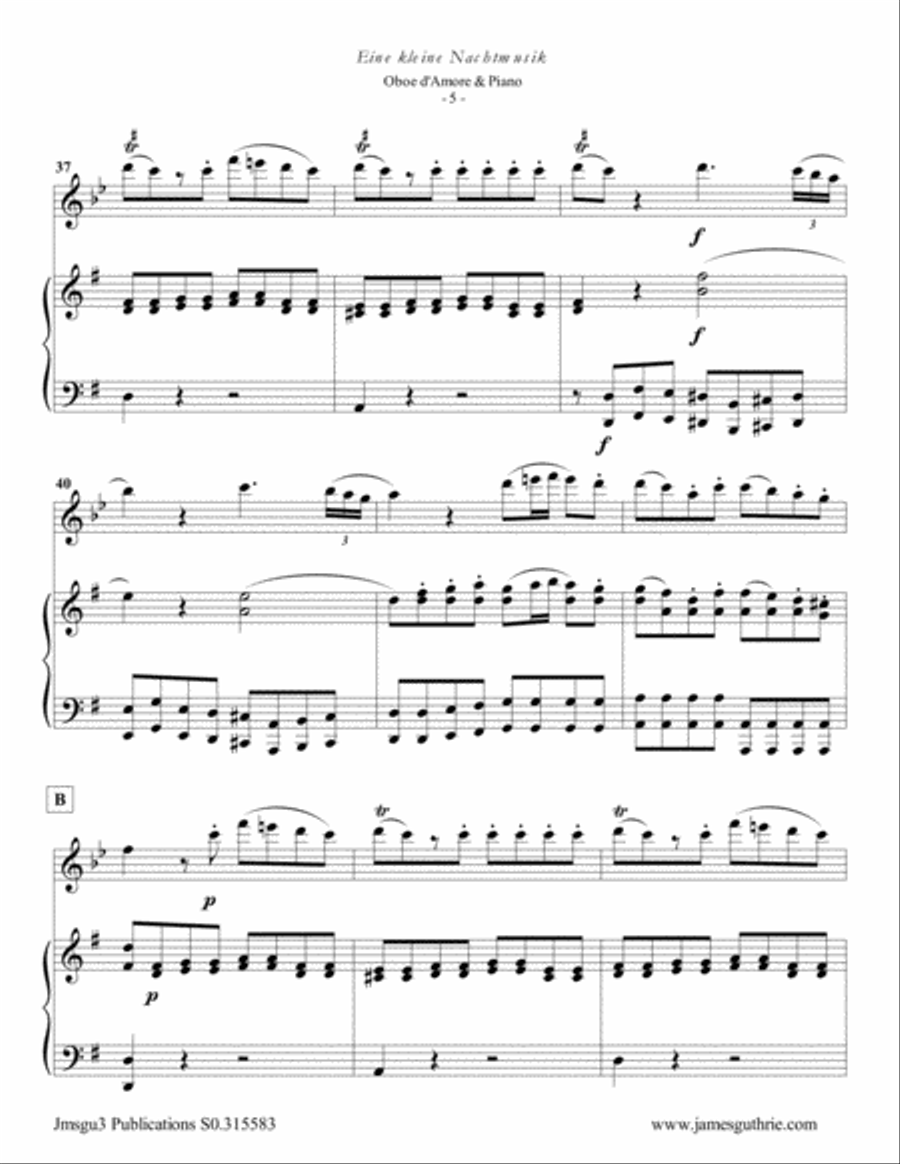 Mozart: Eine kleine Nachtmusik for Oboe d'Amore & Piano Oboe scores gallery preview page 5