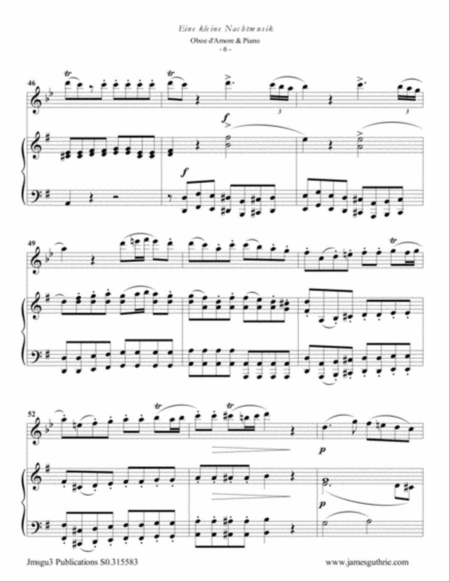Mozart: Eine kleine Nachtmusik for Oboe d'Amore & Piano Oboe scores gallery preview page 6