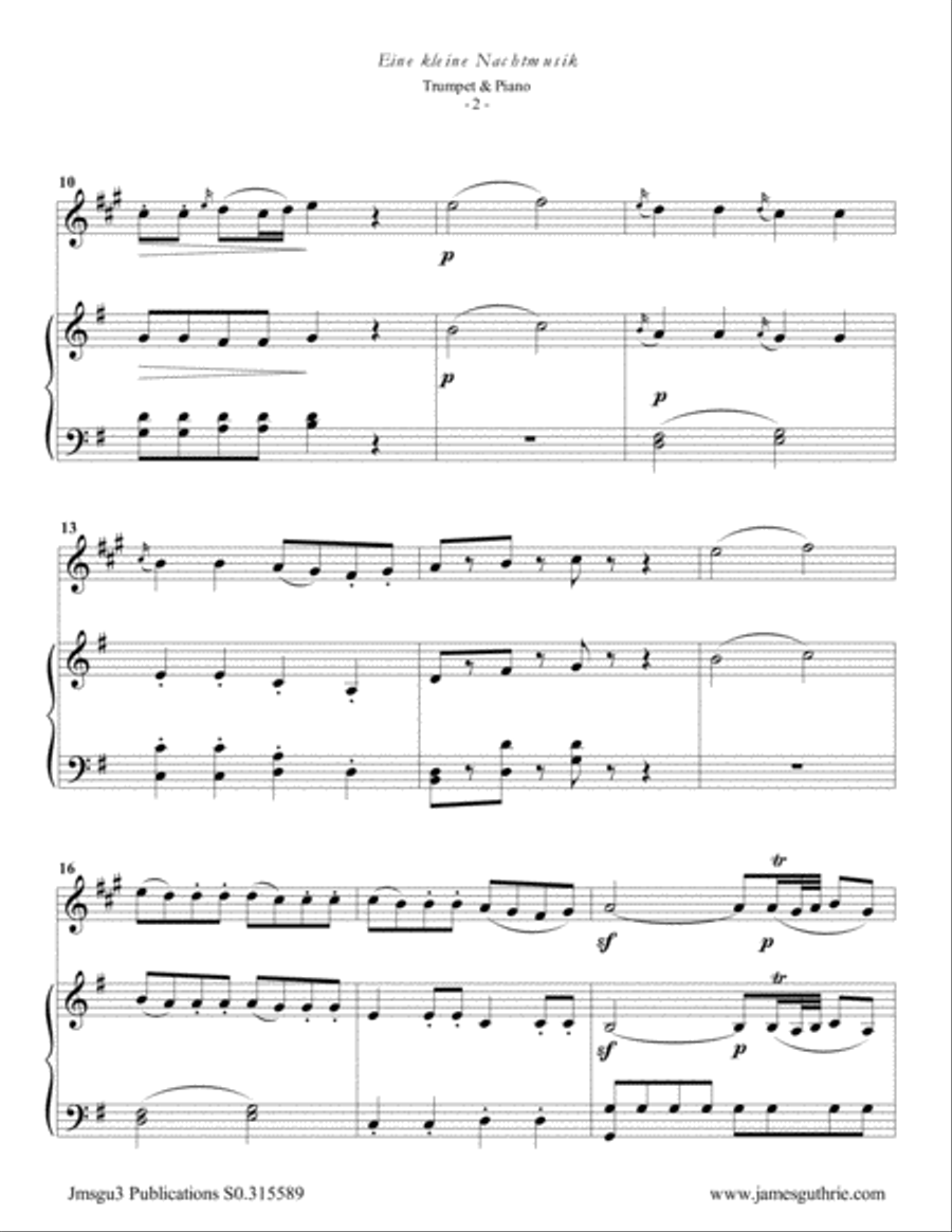 Mozart: Eine kleine Nachtmusik for Trumpet & Piano B-Flat Trumpet scores gallery preview page 2