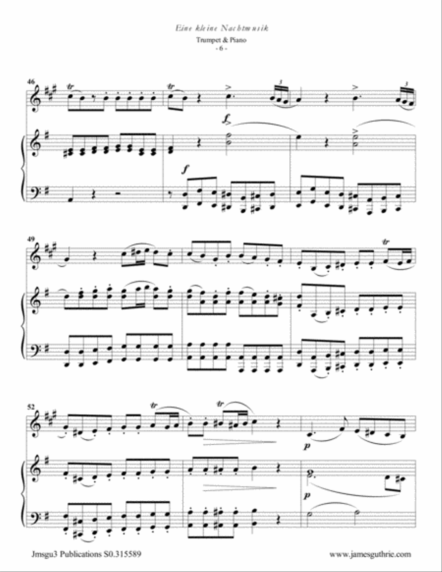 Mozart: Eine kleine Nachtmusik for Trumpet & Piano B-Flat Trumpet scores gallery preview page 6
