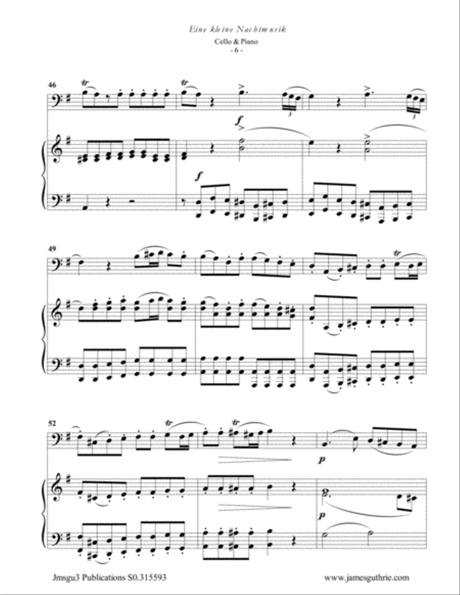 Mozart: Eine kleine Nachtmusik for Cello & Piano Piano scores gallery preview page 6