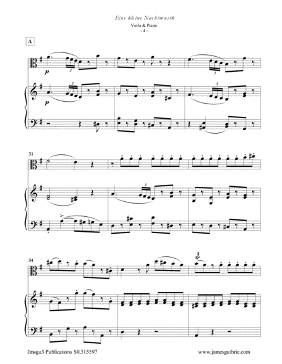 Mozart: Eine kleine Nachtmusik for Viola & Piano Viola scores gallery preview page 4