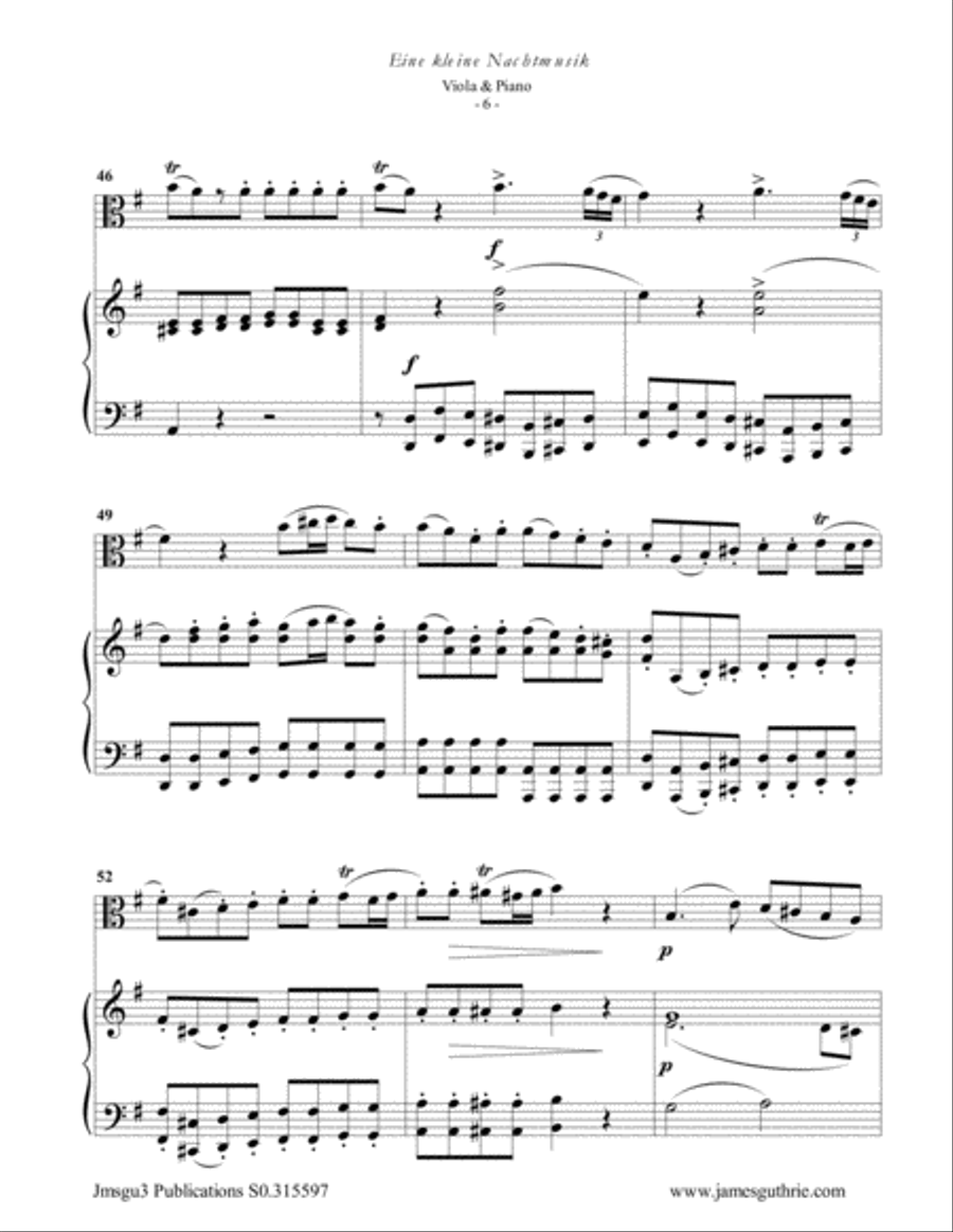 Mozart: Eine kleine Nachtmusik for Viola & Piano Viola scores gallery preview page 6