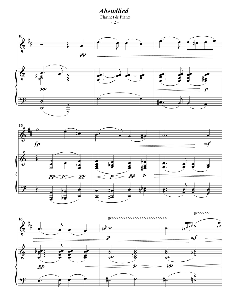 Schumann: Abendlied for Clarinet & Piano B-Flat Clarinet scores gallery preview page 2
