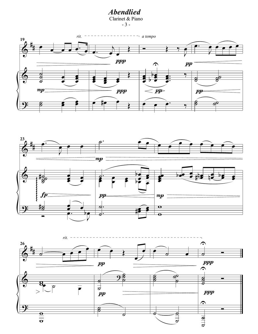 Schumann: Abendlied for Clarinet & Piano B-Flat Clarinet scores gallery preview page 3