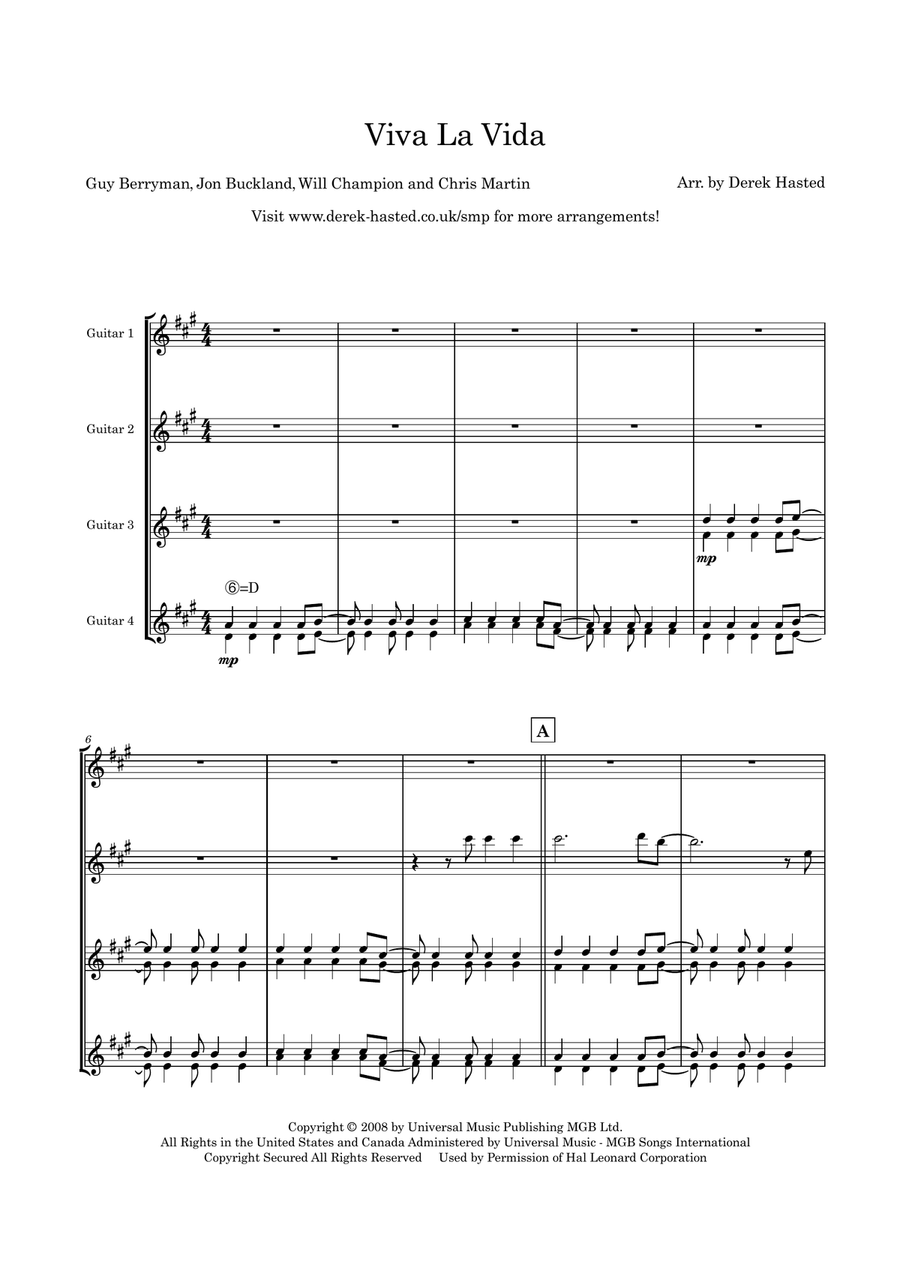 Viva La Vida Guitar Ensemble scores gallery preview page 4