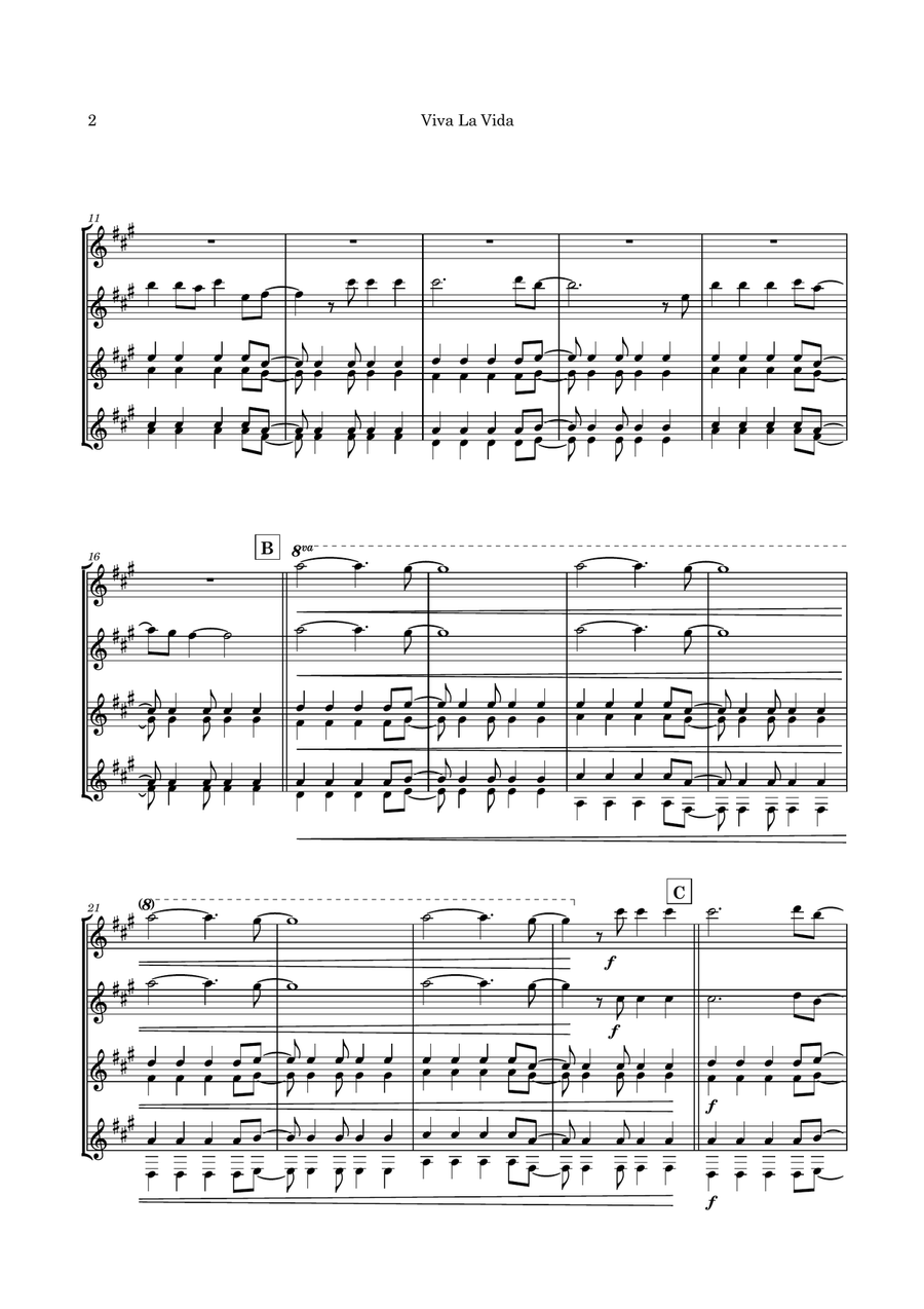 Viva La Vida Guitar Ensemble scores gallery preview page 5