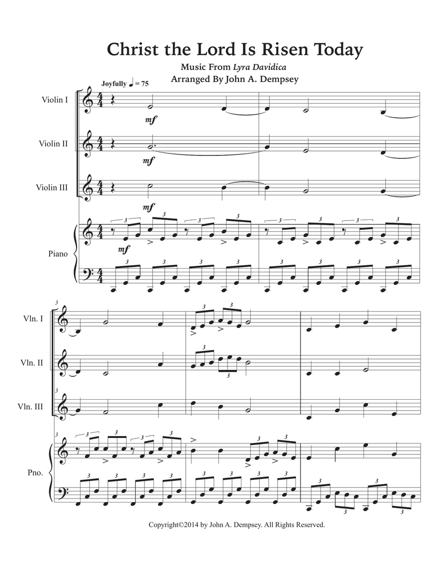 Christ the Lord is Risen Today (Quartet for Three Violins and Piano) Piano Quartet scores gallery preview page 5