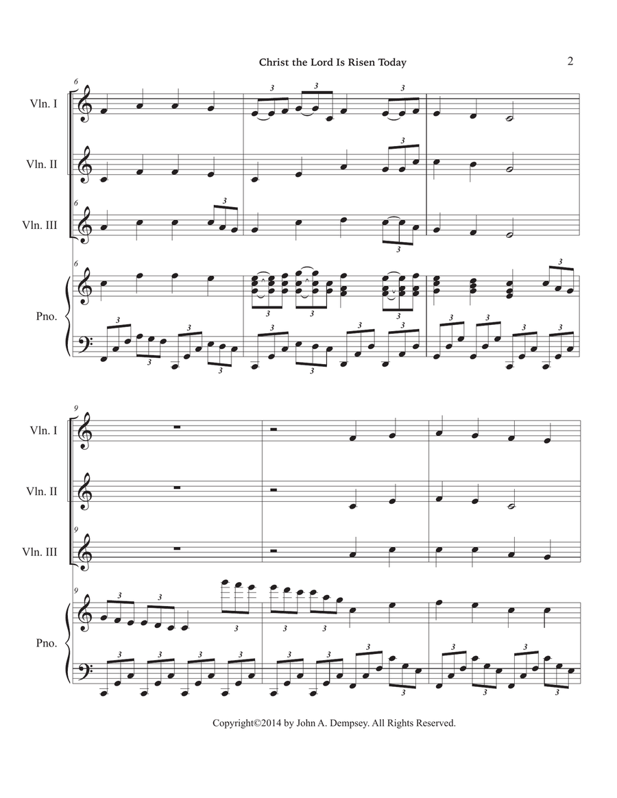 Christ the Lord is Risen Today (Quartet for Three Violins and Piano) Piano Quartet scores gallery preview page 6