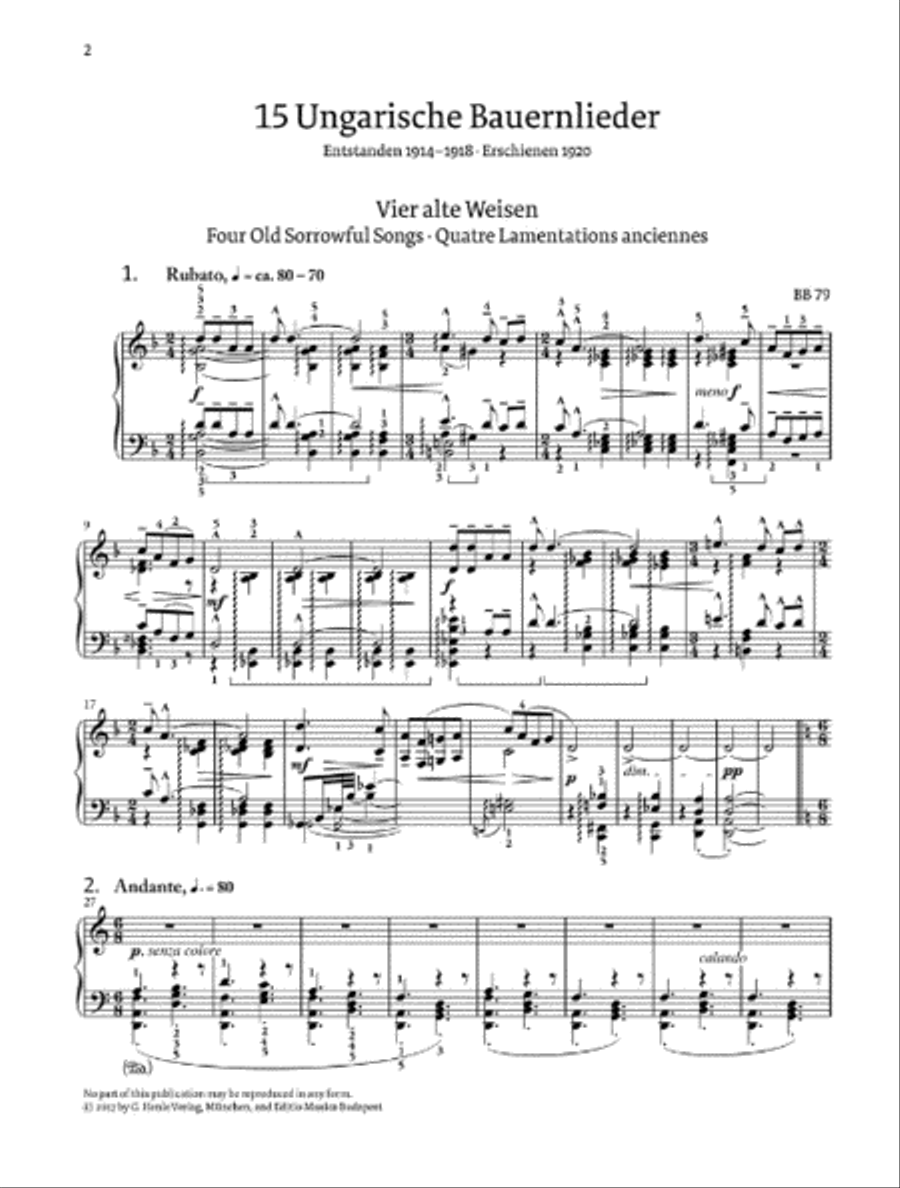 15 Hungarian Peasant Songs Piano Solo scores gallery preview page 2