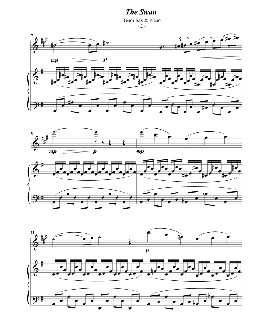 Saint-Saens: The Swan for Tenor Sax & Piano Tenor Saxophone scores gallery preview page 2