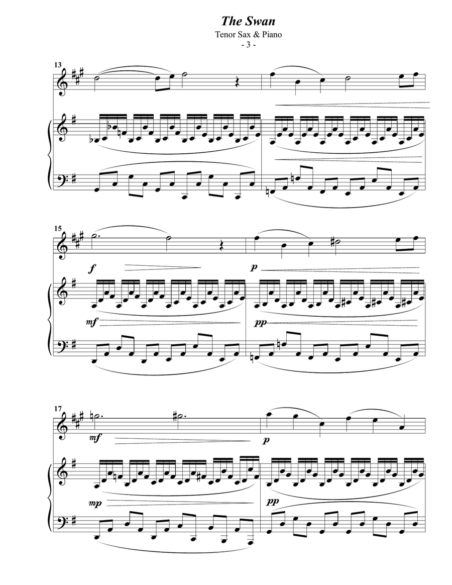 Saint-Saens: The Swan for Tenor Sax & Piano Tenor Saxophone scores gallery preview page 3