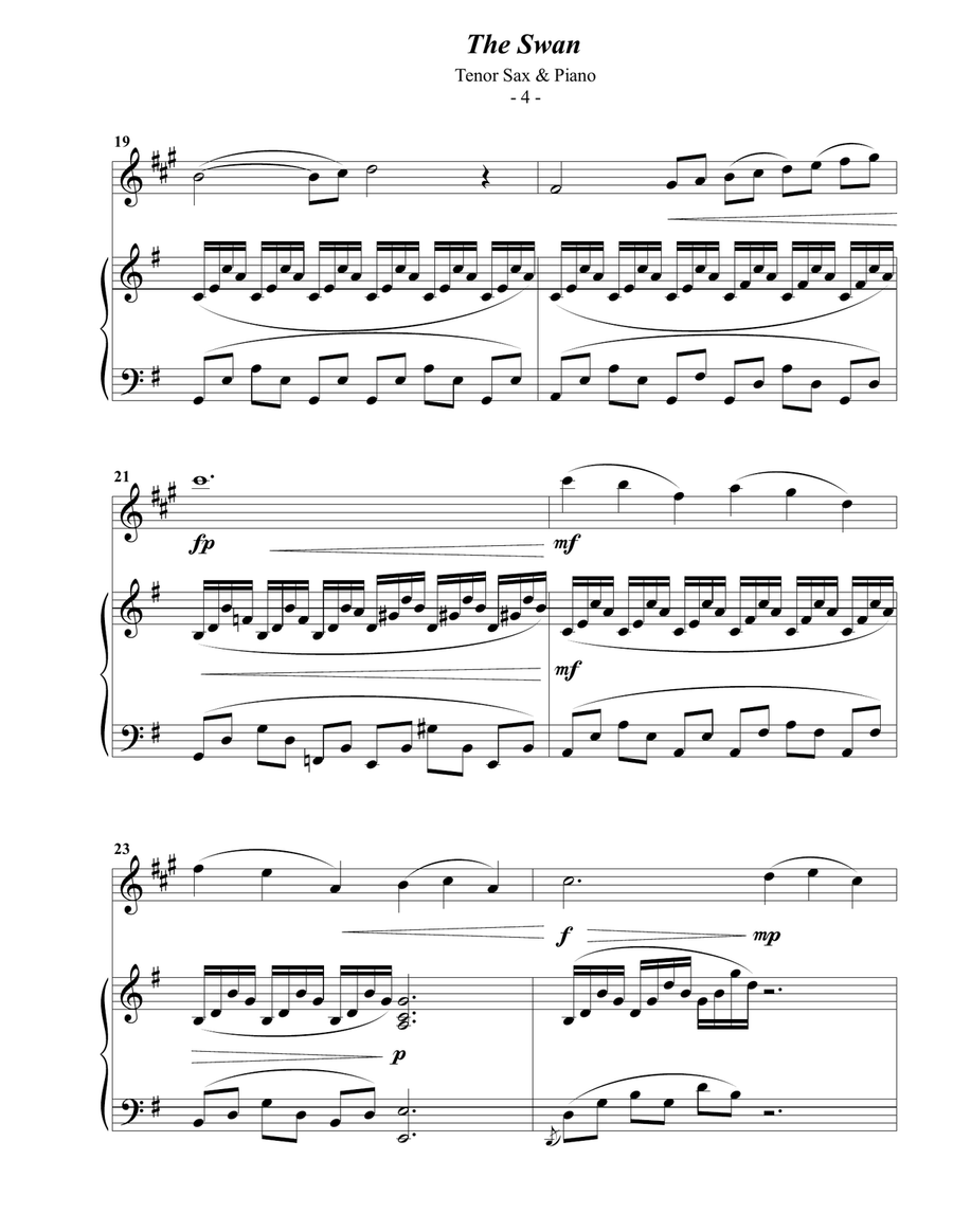 Saint-Saens: The Swan for Tenor Sax & Piano Tenor Saxophone scores gallery preview page 4