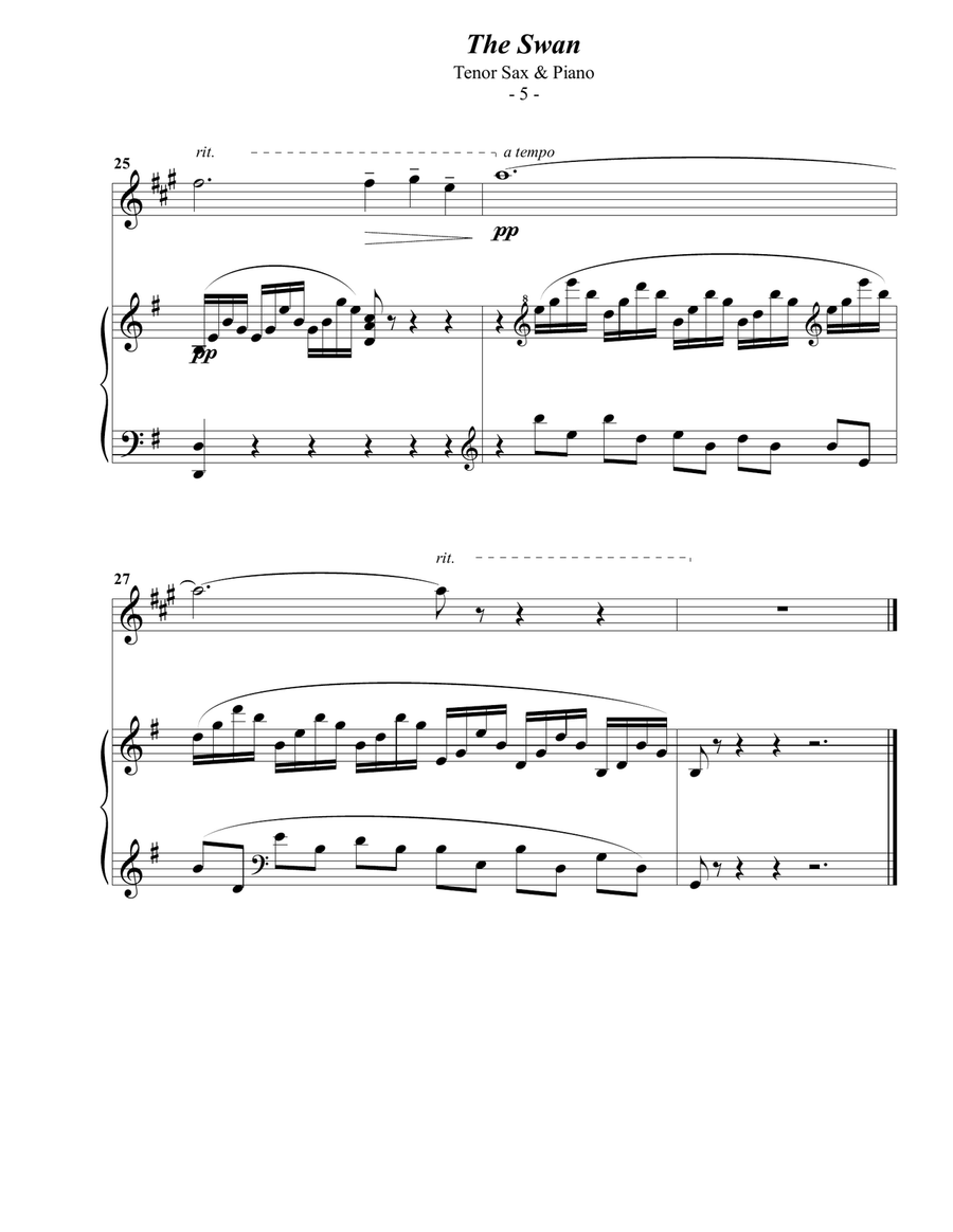 Saint-Saens: The Swan for Tenor Sax & Piano Tenor Saxophone scores gallery preview page 5