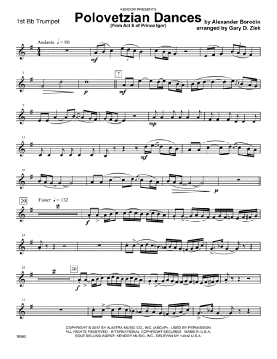 Polovetzian Dances (from Act II of Prince Igor) - 1st Bb Trumpet B-Flat Trumpet scores gallery preview page 1