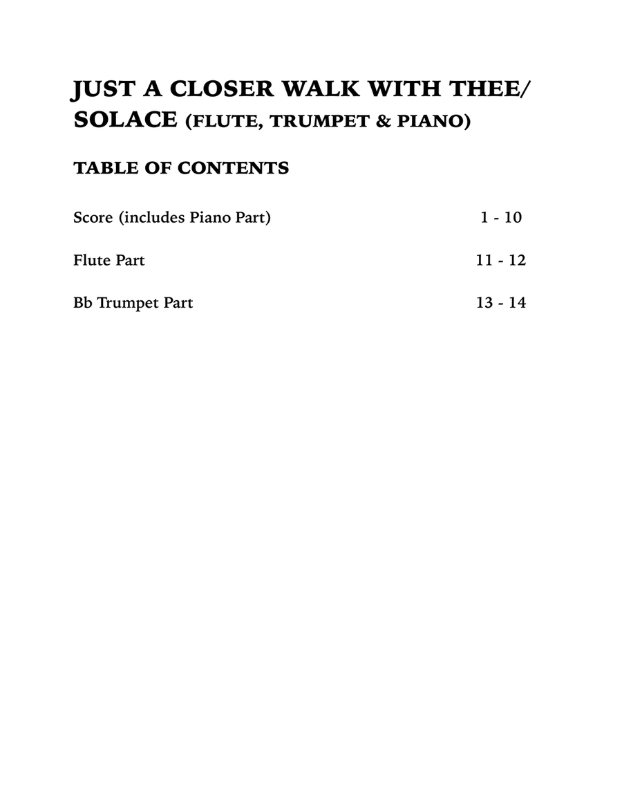 Just a Closer Walk with Thee / Solace (Trio for Flute, Trumpet and Piano) Small Ensemble scores gallery preview page 4