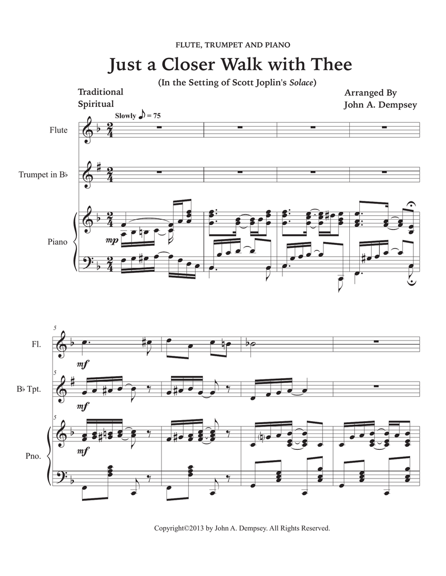 Just a Closer Walk with Thee / Solace (Trio for Flute, Trumpet and Piano) Small Ensemble scores gallery preview page 5