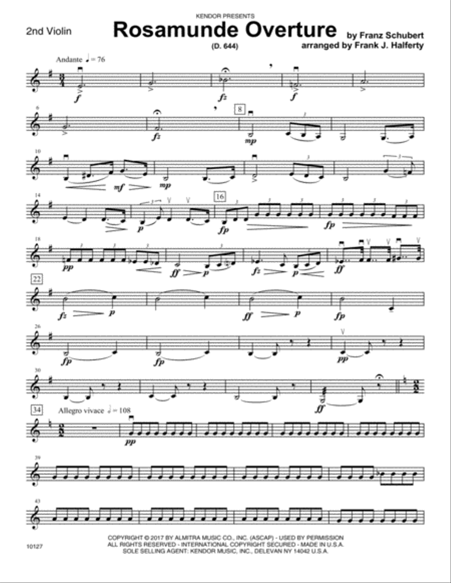 Rosamunde Overture (D. 644) - 2nd Violin Violin scores gallery preview page 1