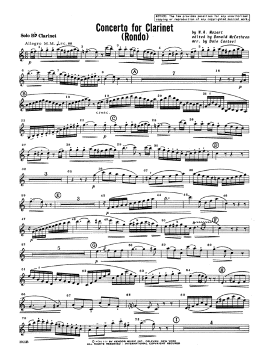 Concerto For Clarinet - Rondo (3rd Movement) - K.622 - Bb Solo Clarinet Clarinet Solo scores gallery preview page 1