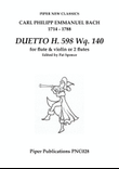 DUETTO FOR FLUTE & VIOLIN OR 2 FLUTES BY C.P.E. BACH