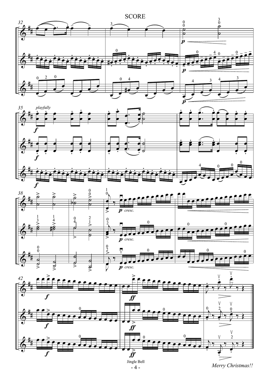 Jingle Bells(For 3 Violins. 2Vn and Va) String Trio scores gallery preview page 4