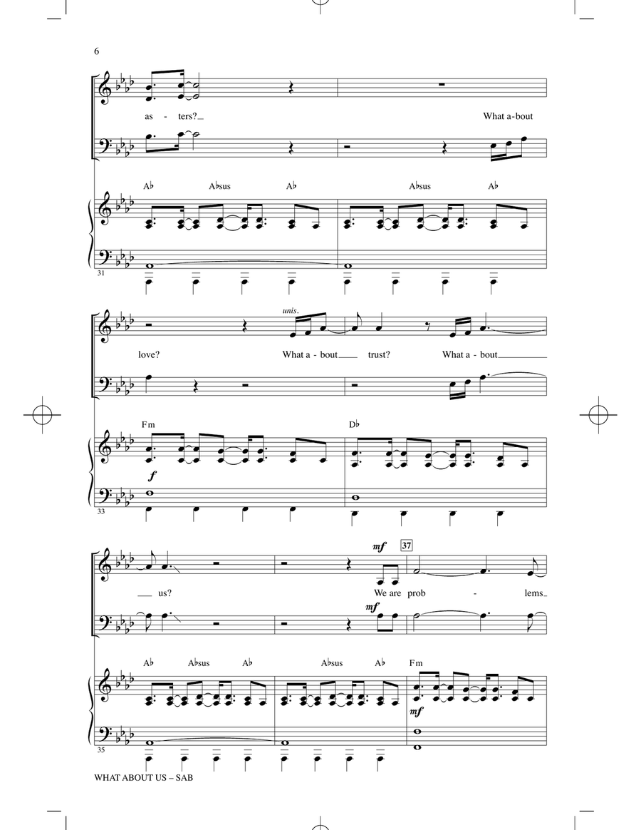 What About Us (arr. Mark Brymer) 3-Part scores gallery preview page 5