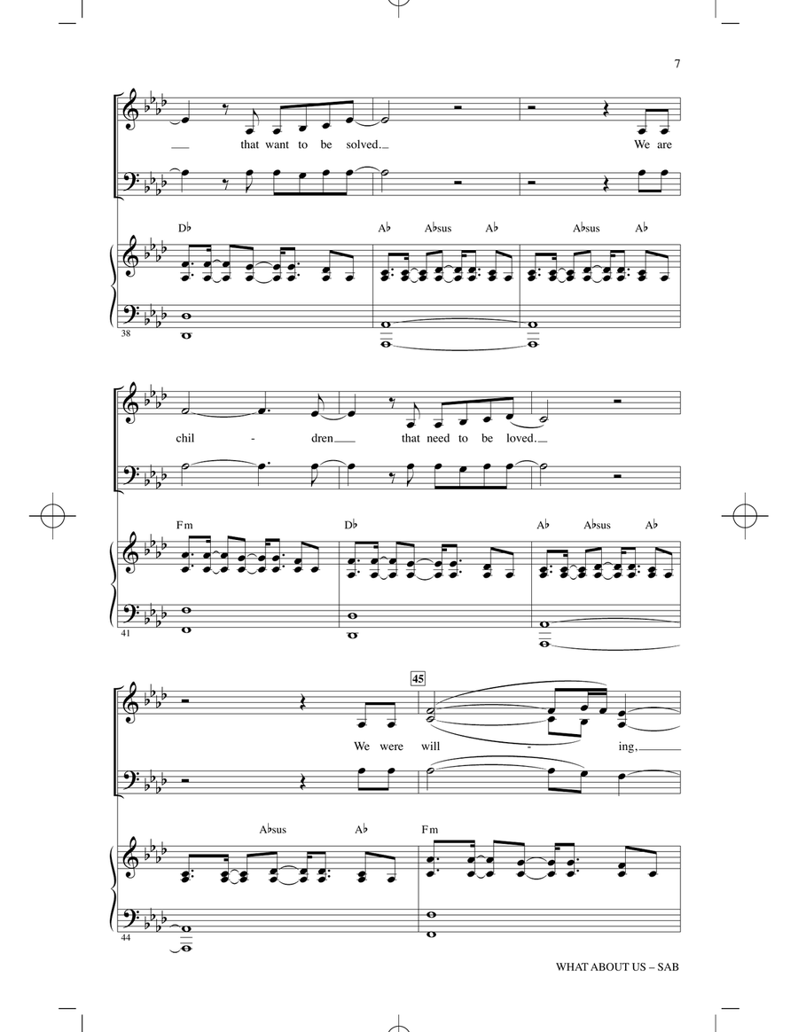 What About Us (arr. Mark Brymer) 3-Part scores gallery preview page 6