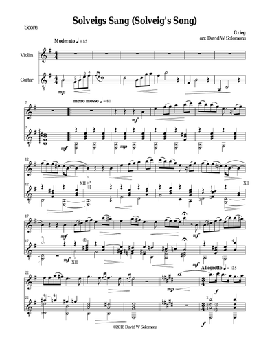 Solveigs sang (Solveig's Song) for violin and guitar