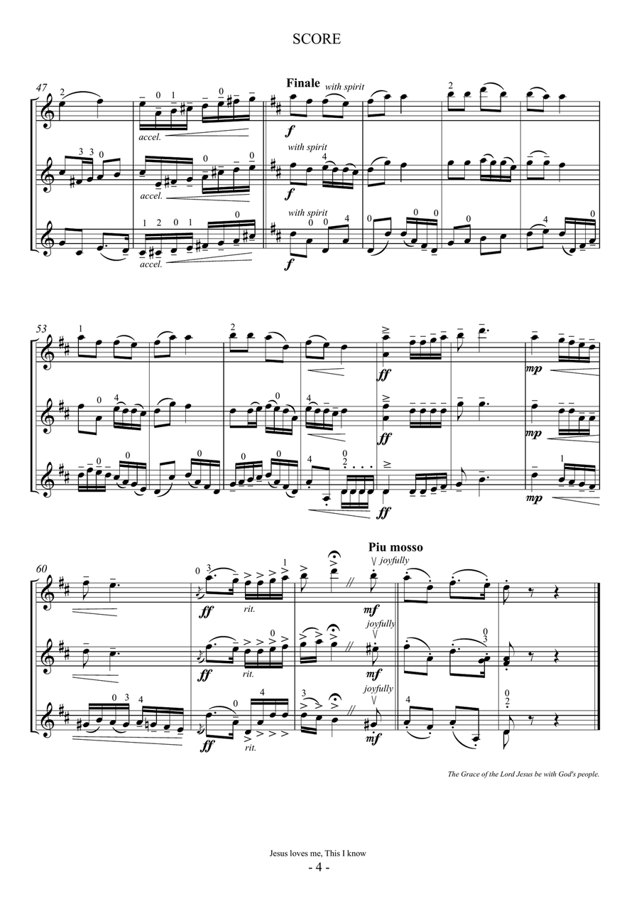 Jesus loves me This I know(For 3 Violins or, 2Vns and Va) String Trio scores gallery preview page 4