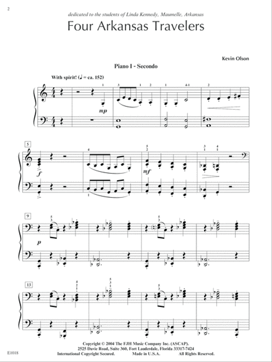 Four Arkansas Travelers (2 piano - 8 hand) Piano scores gallery preview page 2