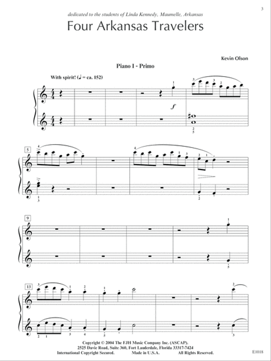 Four Arkansas Travelers (2 piano - 8 hand) Piano scores gallery preview page 3