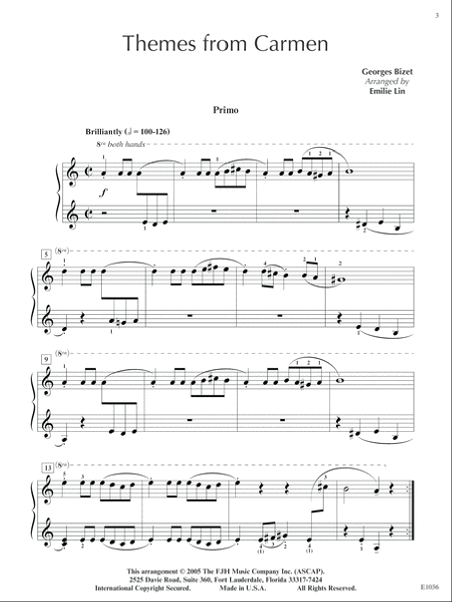 Themes from Carmen Piano Duet scores gallery preview page 3