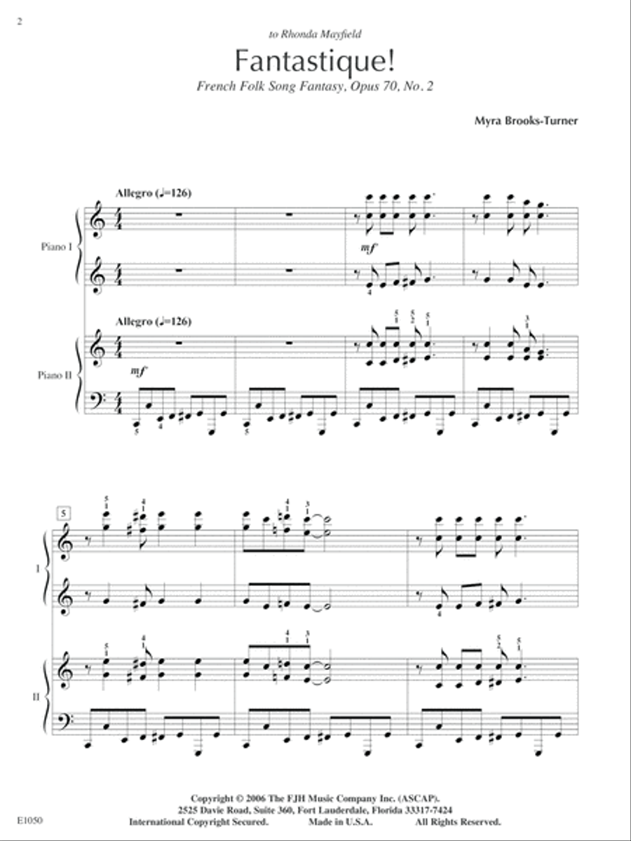 Fantastique! French Folk Song Fantasy, Op. 70, No.2 Piano Duet scores gallery preview page 2