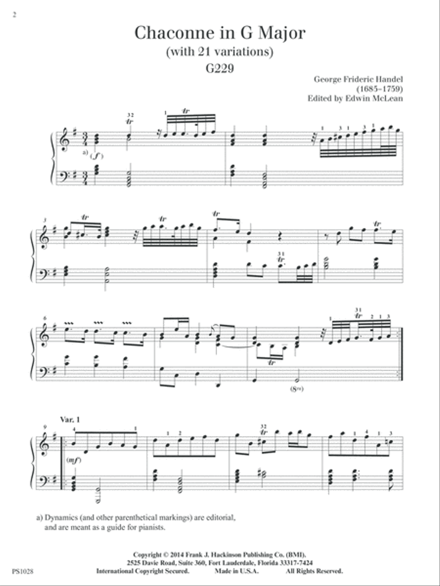 Chaconne in G Major, G 229 Piano Solo scores gallery preview page 2