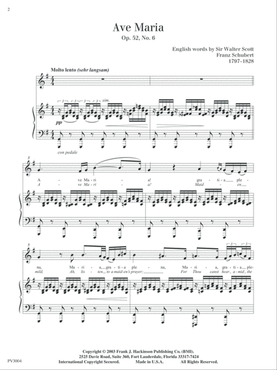 Ave Maria Op. 52, No.6, For Low Voice and Piano Low Voice scores gallery preview page 2