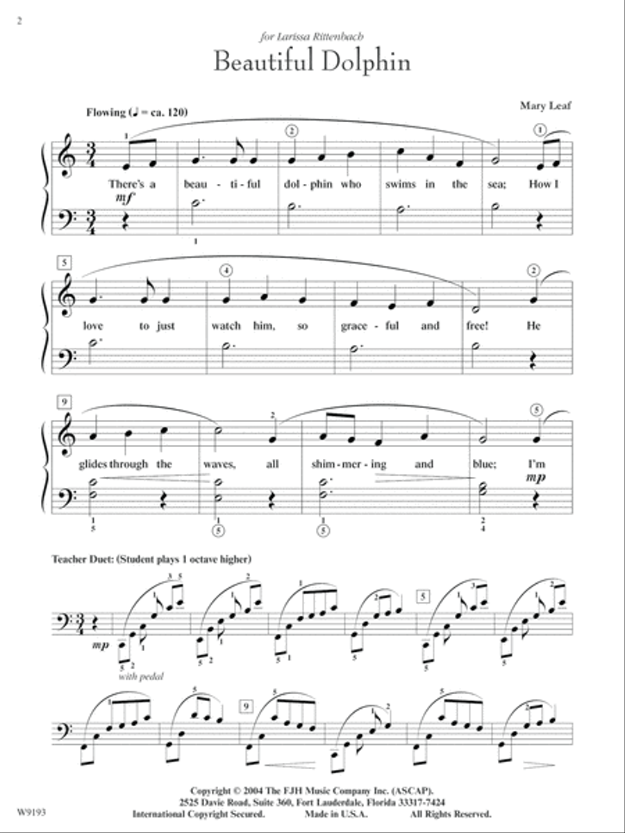 Beautiful Dolphin Easy Piano scores gallery preview page 2