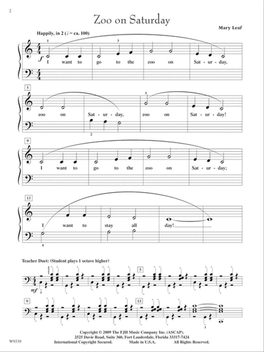 Zoo on Saturday Easy Piano scores gallery preview page 2