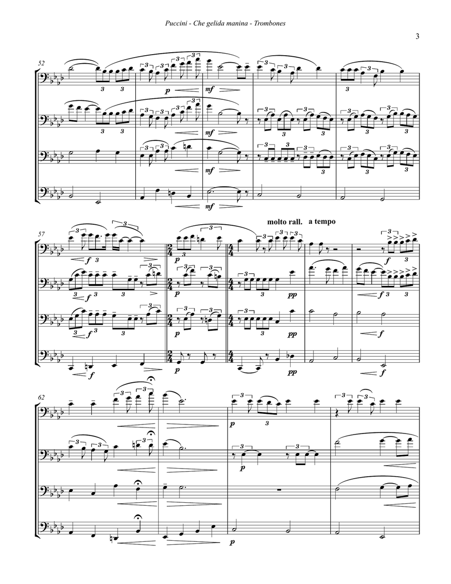 Che gelida manina from La Boheme for 4-part Trombone Choir 4-Part scores gallery preview page 3