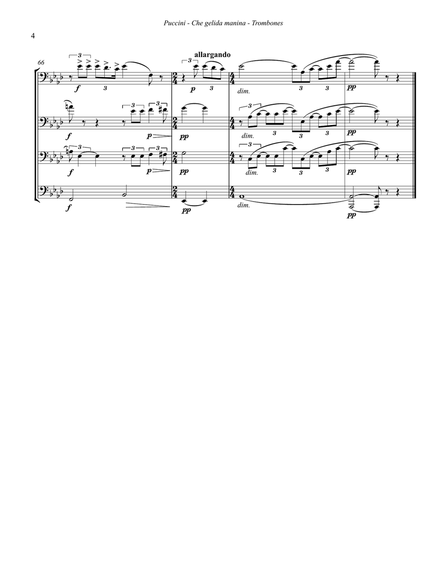 Che gelida manina from La Boheme for 4-part Trombone Choir 4-Part scores gallery preview page 4