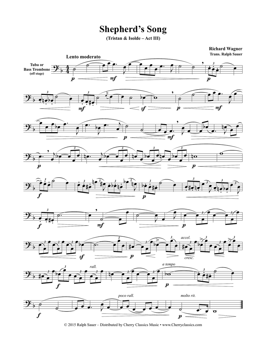 Shepherd’s Song from Tristan & Isolde for Unaccompanied Tuba or Bass Trombone Trombone scores gallery preview page 2